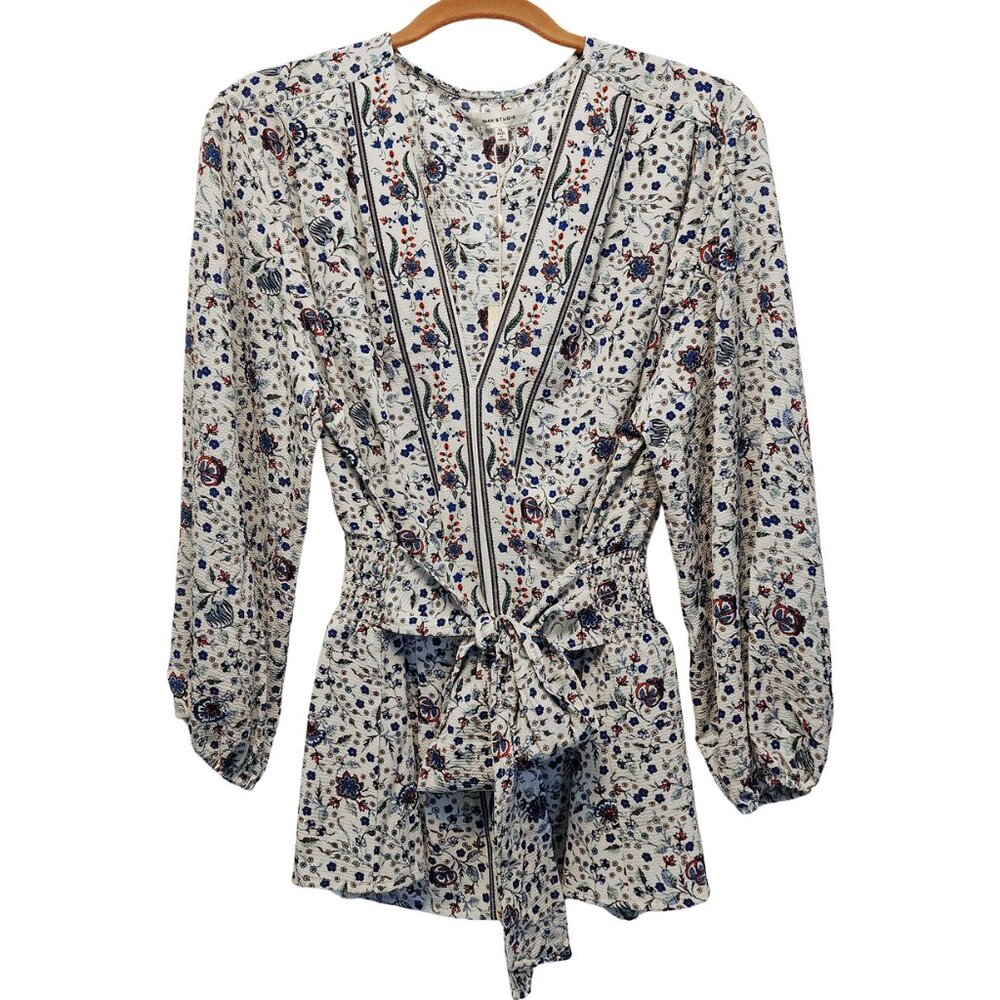 Boho Floral  Tie Waist Top  Max Studio  Size XL NWT